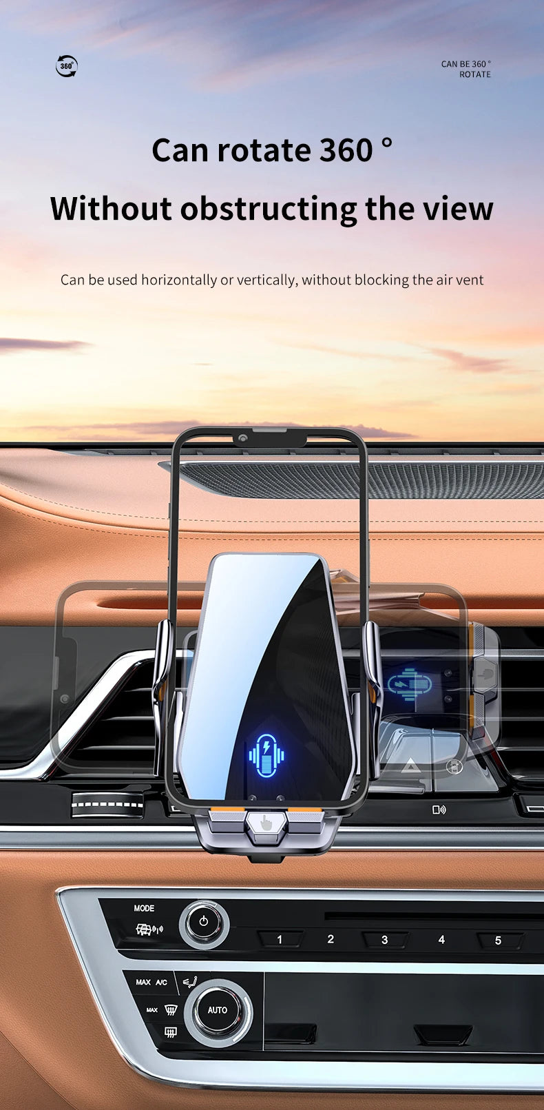 New Max 66W Magnetic Car Phone Holder 15W Wireless Charging Infrared Sensing Touch Control for iPhone Andorid Car Air Vent Mount
