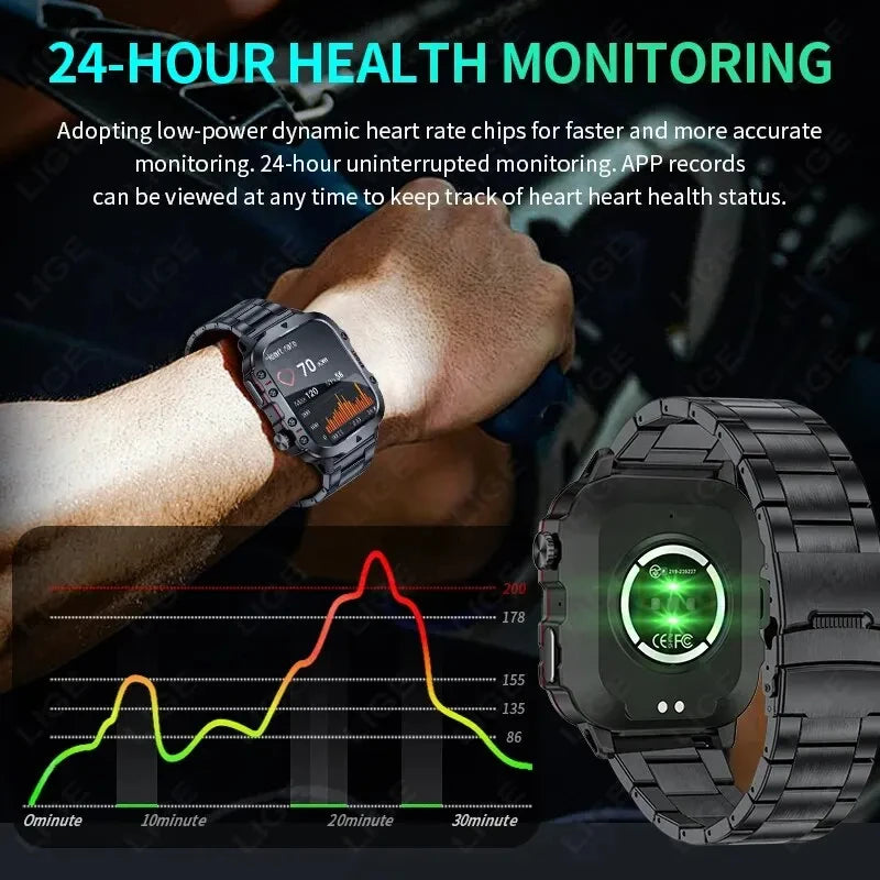 New Original Rugged Military Men Smart Watch Bluetooth Call Fitness Clock 3ATM IP68 Waterproof Sports Smartwatch for Android iOS