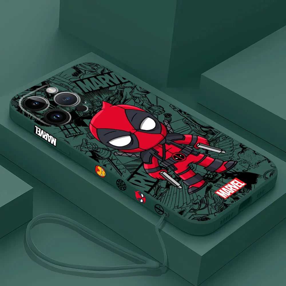 Cartoon Marvel Ironman Deadpool Case for iPhone 12 11 15 Plus X 7 8 13 Mini XR 14 Pro Max SE XS Soft Luxury Cover