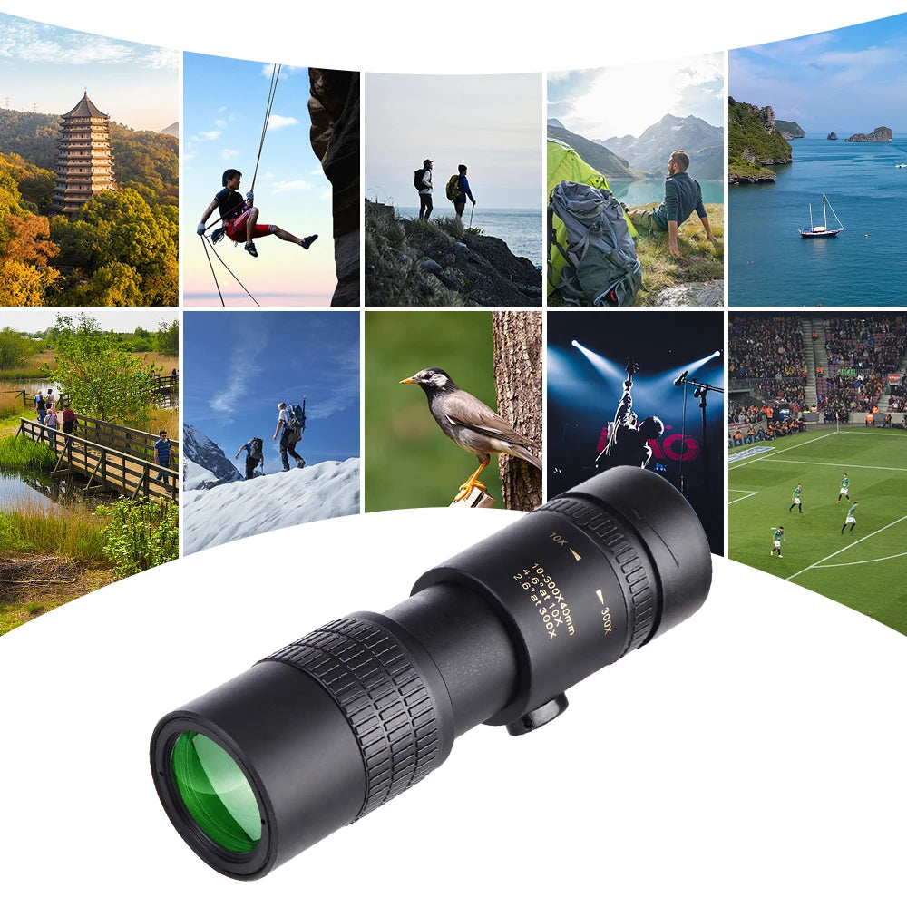 10-300X40mm BAK4 Prism Monocular Telescope Spotting Scope with Smartphone Holder and Tripod for Adults Bird Watching For Outdoor