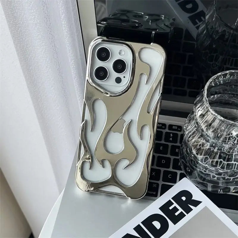New 3D Flame pattern Hollow Slim Phone Case for iPhone 16 15 14 13 12 11 Pro Max 16E 15 14 16 Plus Shockproof Protective Cover
