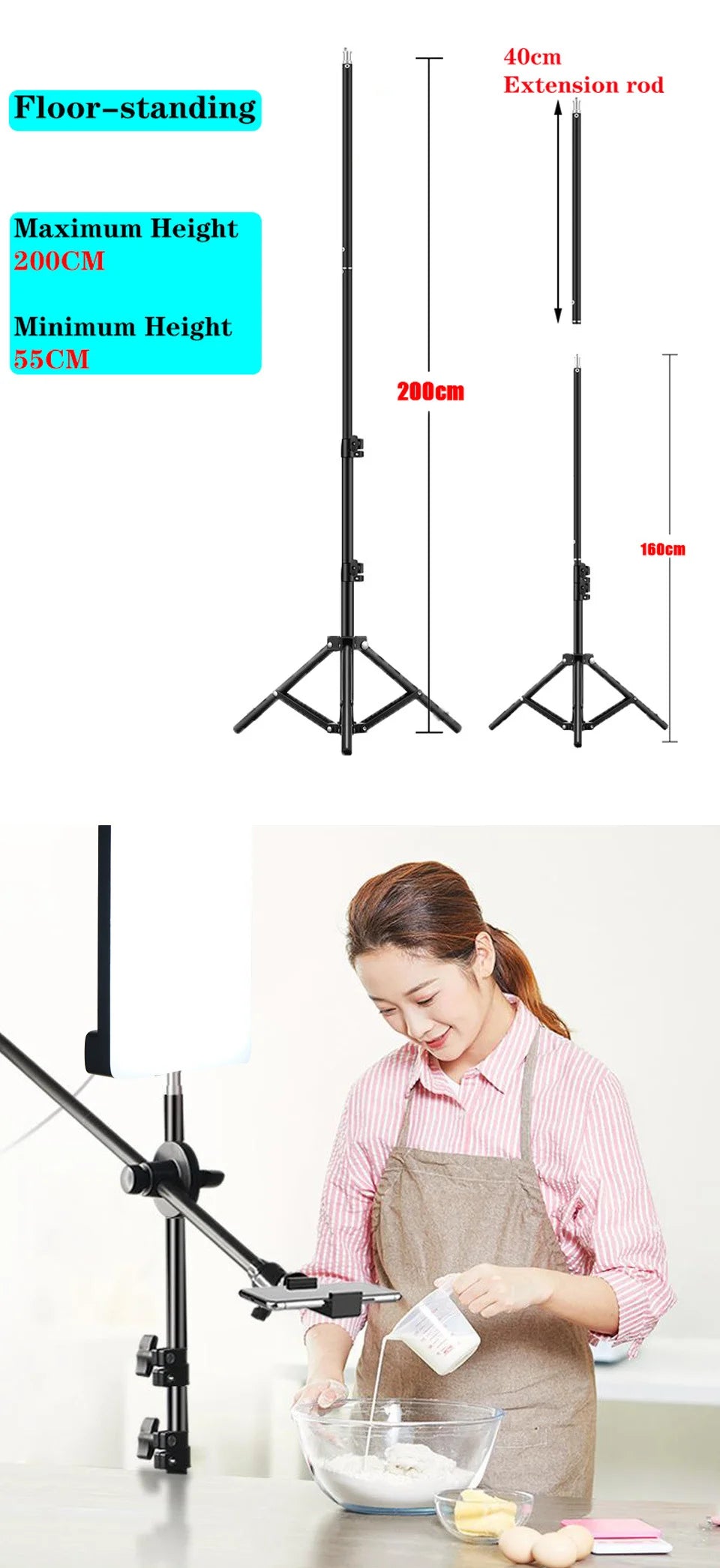 LED Photo Studio 3000k-6500k Video Fill Lamp Light Panel Photography Lighting With Tripod Stand Long Arm EU Plug For Live Stream