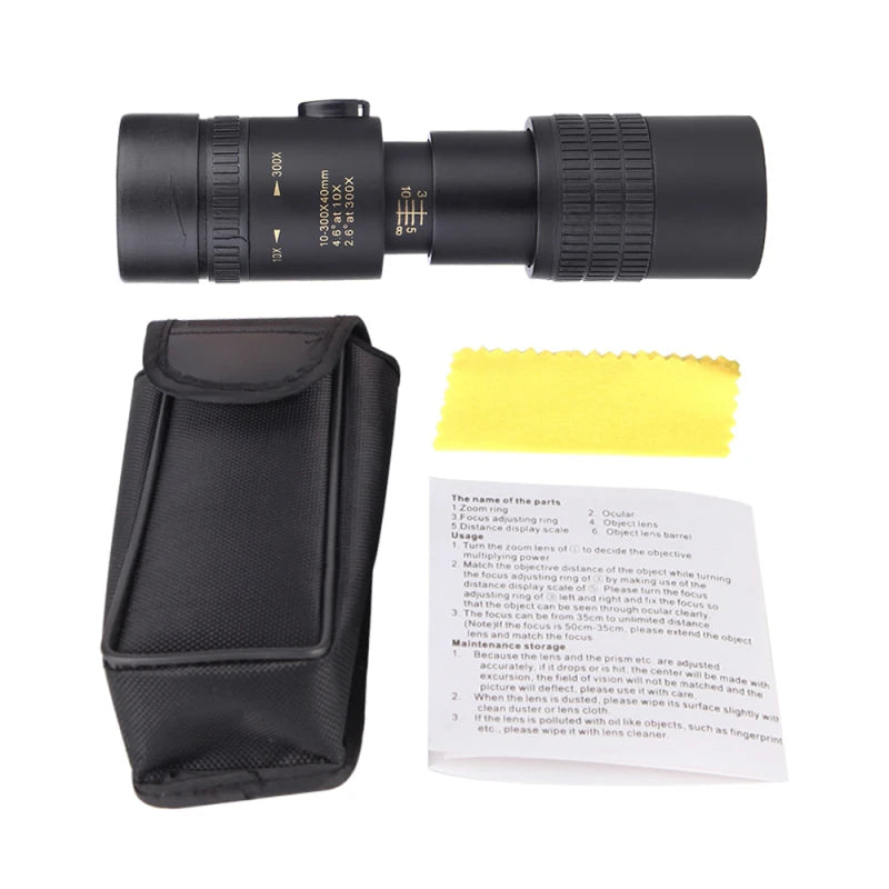10-300X40mm BAK4 Prism Monocular Telescope Spotting Scope with Smartphone Holder and Tripod for Adults Bird Watching For Outdoor