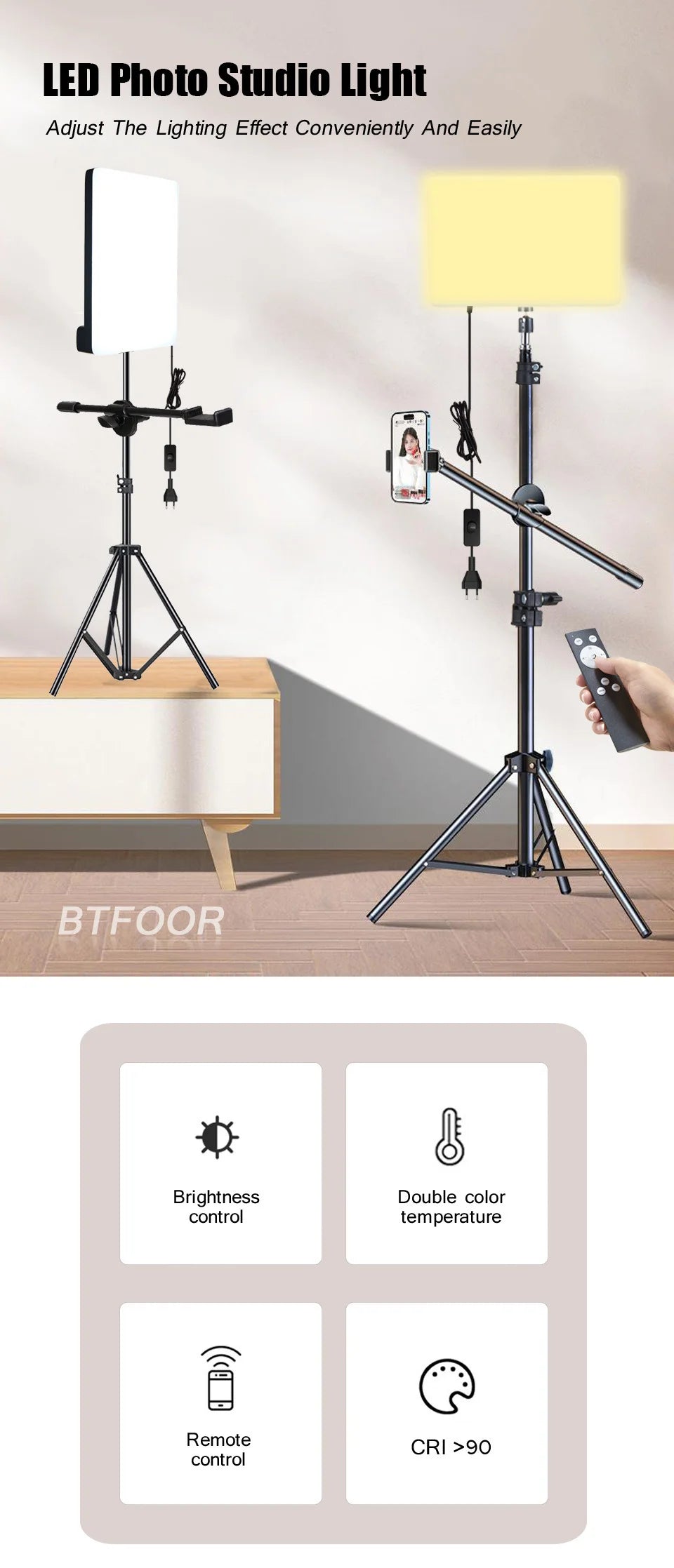 LED Photo Studio 3000k-6500k Video Fill Lamp Light Panel Photography Lighting With Tripod Stand Long Arm EU Plug For Live Stream