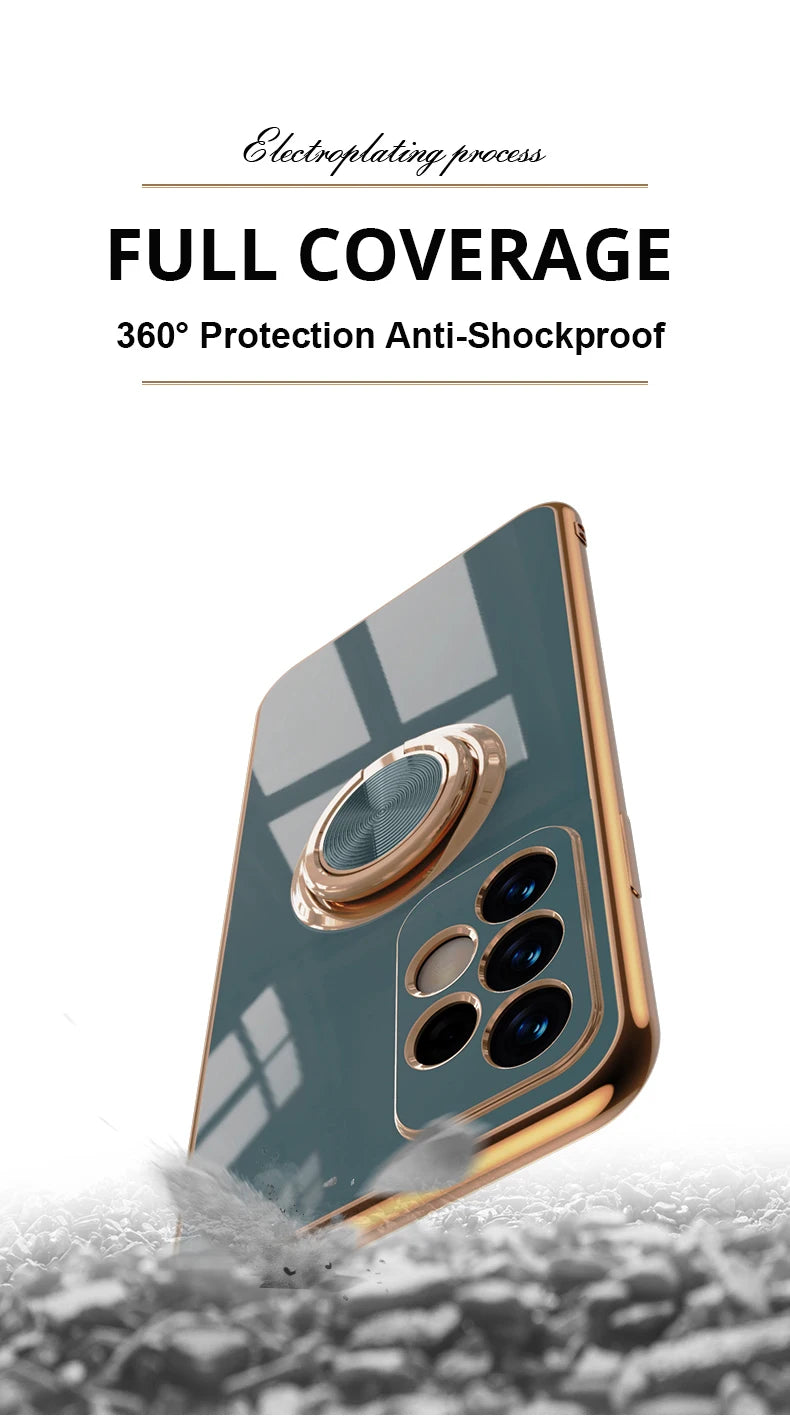 Plating Metal Ring Holder Phone Case For Samsung Galaxy S24 S22 S23 Ultra S21 FE S20 Plus A15 A52 A25 A53 A55 Note 20 Back Cover