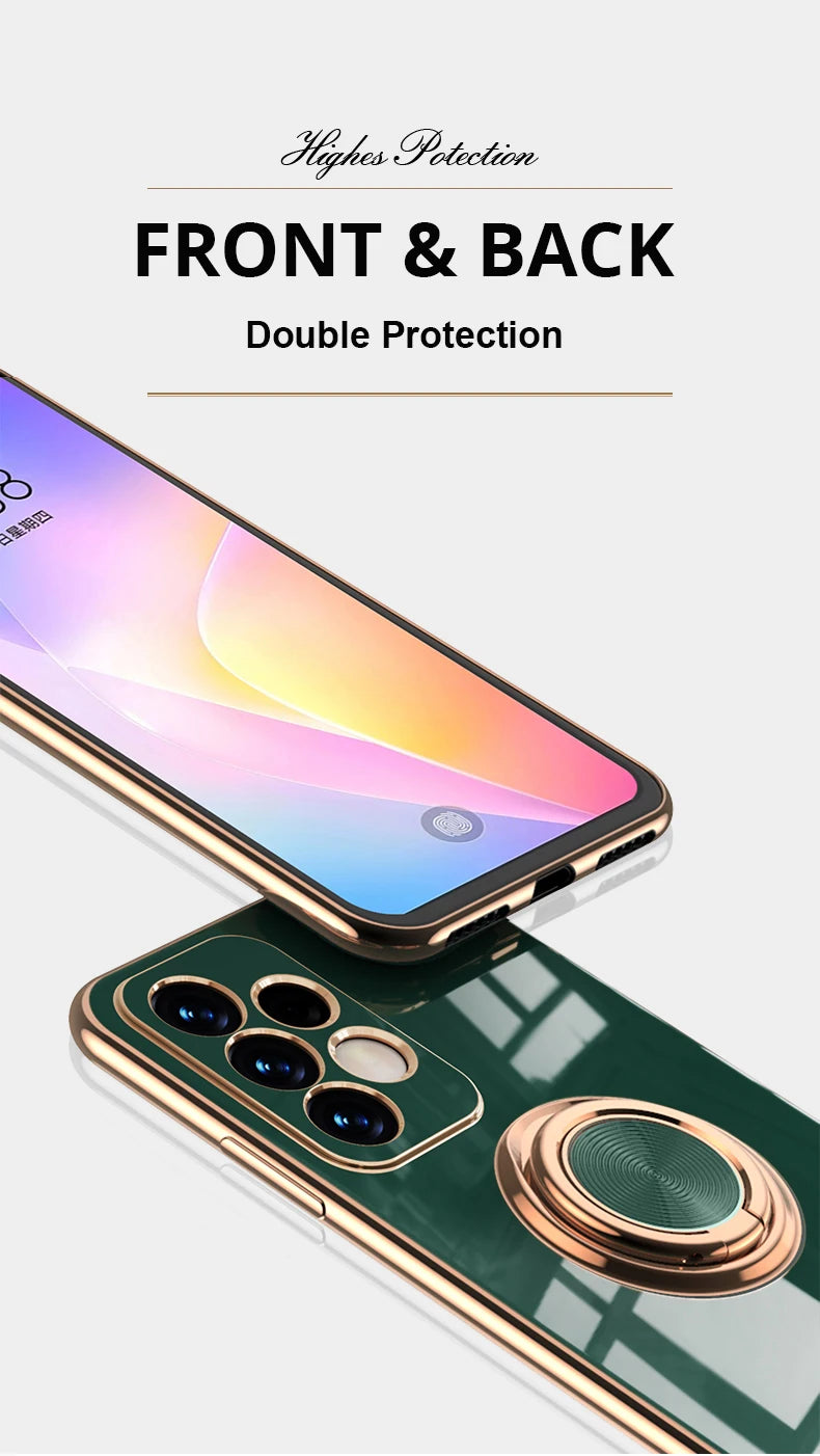 Plating Metal Ring Holder Phone Case For Samsung Galaxy S24 S22 S23 Ultra S21 FE S20 Plus A15 A52 A25 A53 A55 Note 20 Back Cover