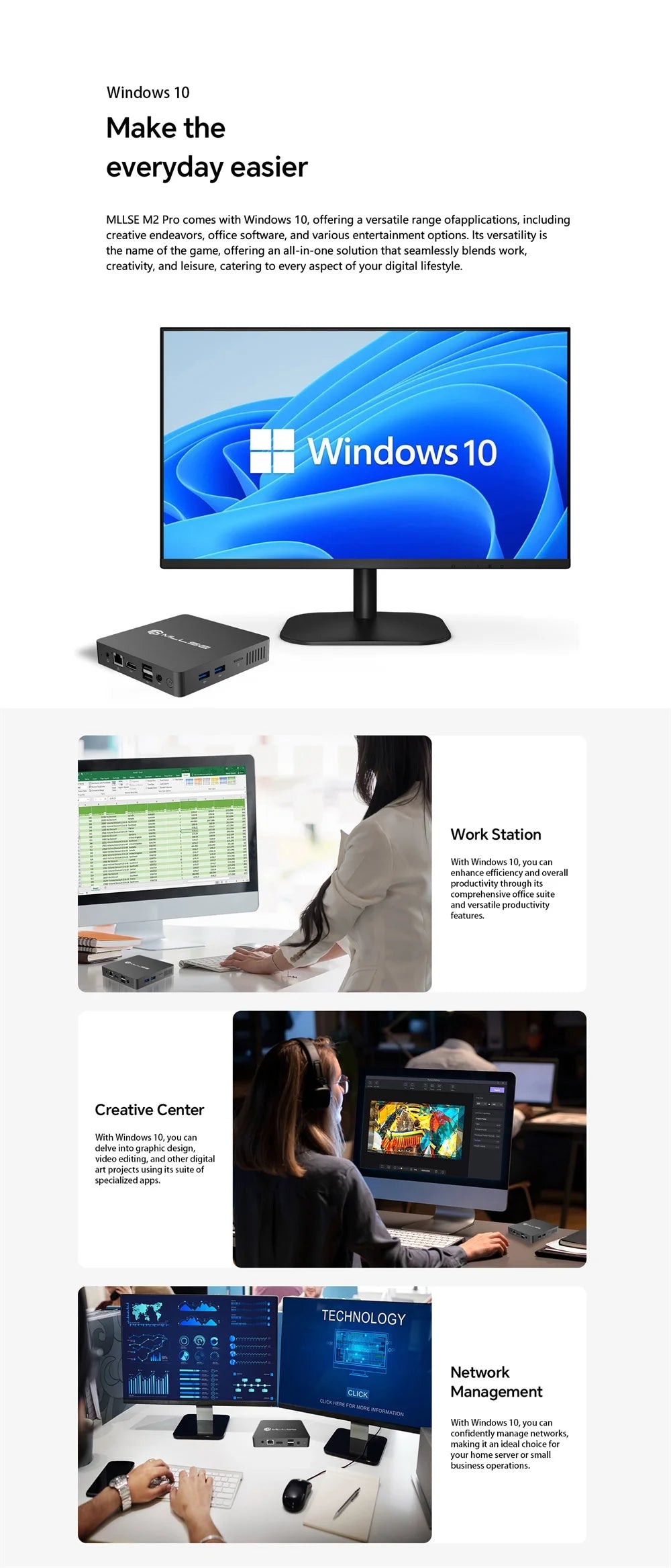 MLLSE Mini PC M2 Air Intel Gemini Lake N4000 Intel J3710 Windows 11 6GB RAM 128GB ROM Dual-Band WiFi Bluetooth USB Mini Computer