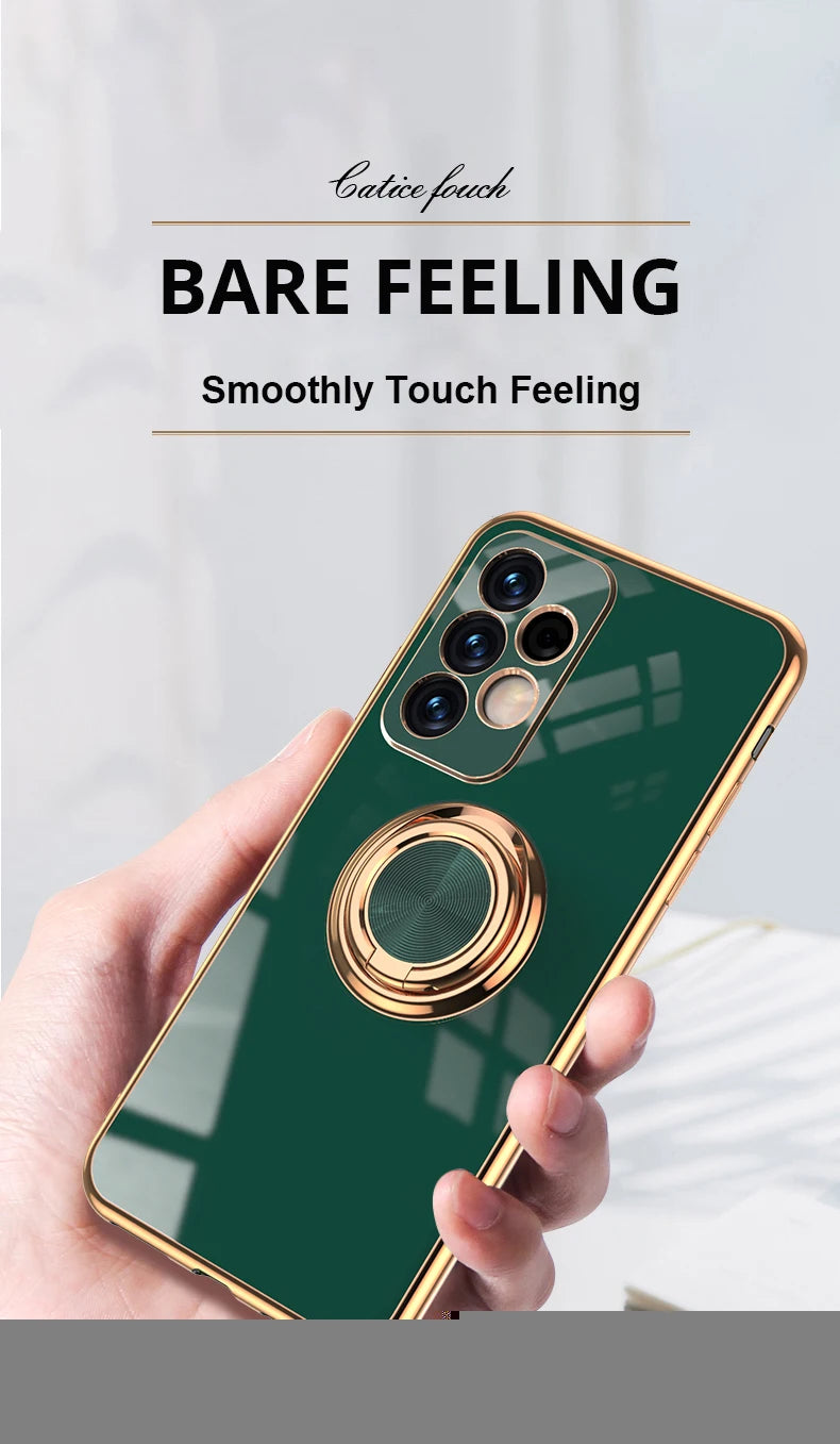 Plating Metal Ring Holder Phone Case For Samsung Galaxy S24 S22 S23 Ultra S21 FE S20 Plus A15 A52 A25 A53 A55 Note 20 Back Cover