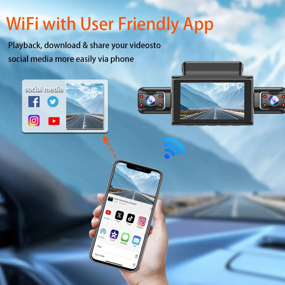4CH Hidden Dash Cam WiFi APP Car DVR 360° Parking Monitor Night Vision WDR Loop Recording G-Sensor Motion Detection Blackbox