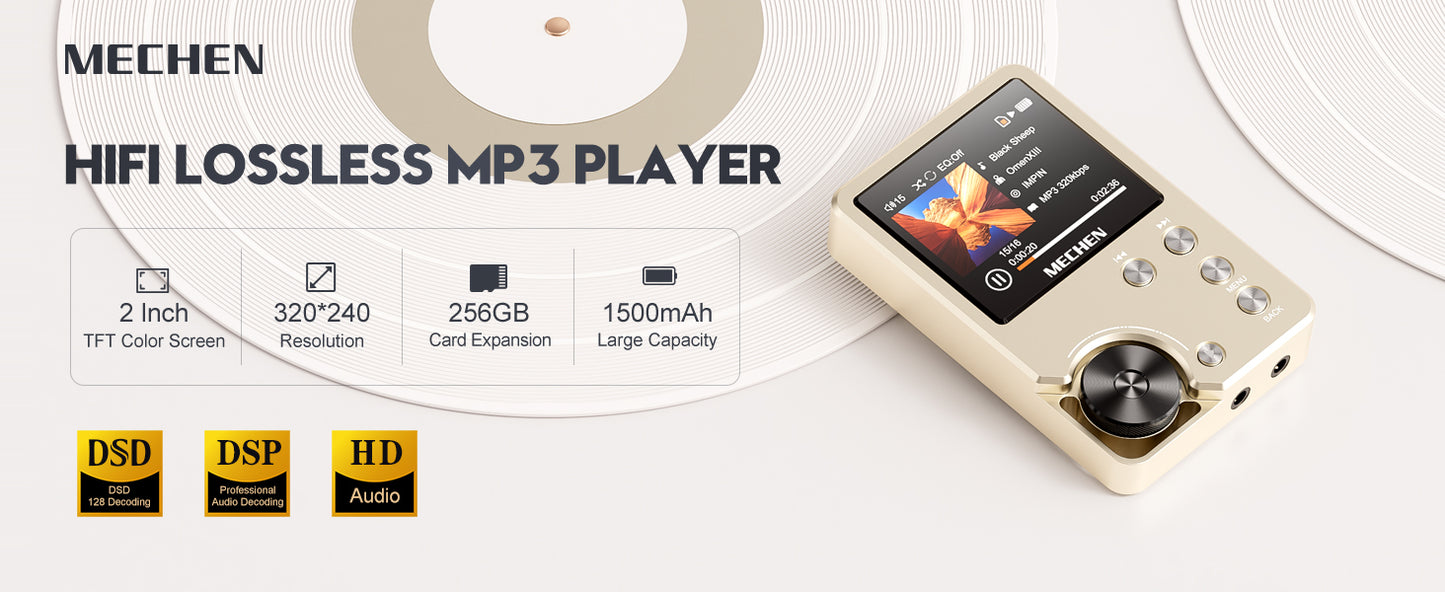 MP3 Player Lossless DSD High Definition Portable Hi-Fi Digital Audio Music Player With 64GB Memory Card Supports Up to 256GB