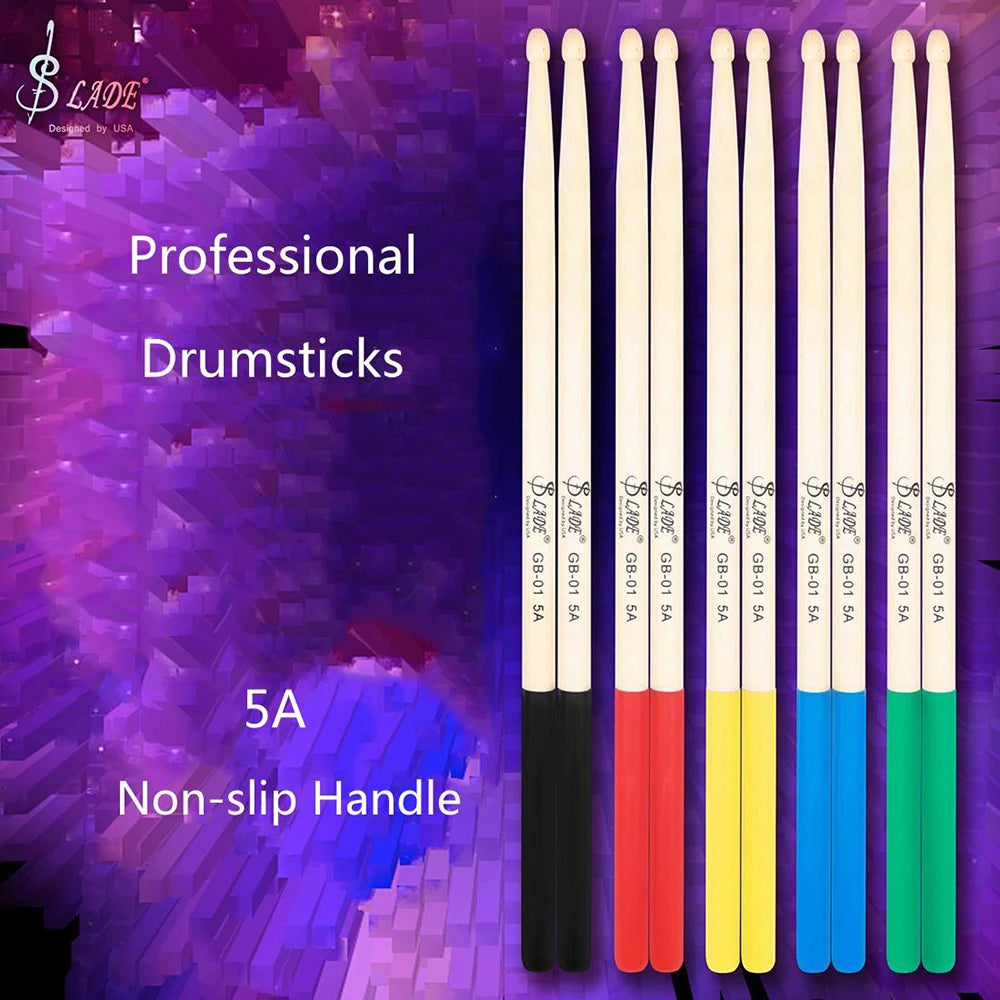5A 7A Drum Sticks Professional Maple Drumsticks Non-slip Rubber Grip Colorful Drumsticks Percussion Instrument Accessories