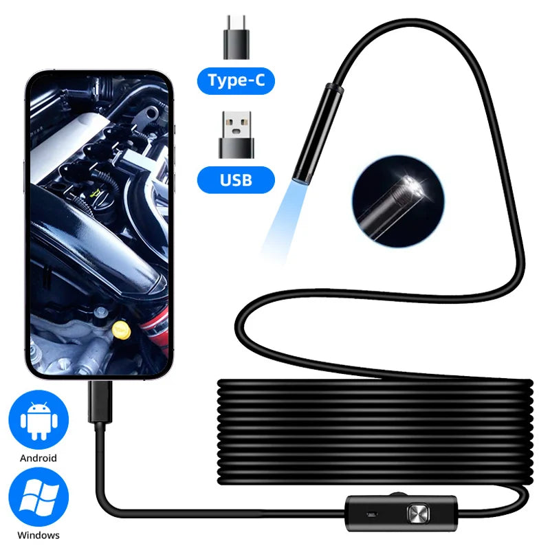 7.0MM TYPE-C Endoscope Camera IP67 Waterproof 6 LEDs Adjustable USB Android Flexible Inspection Borescope Cameras for Phone PC
