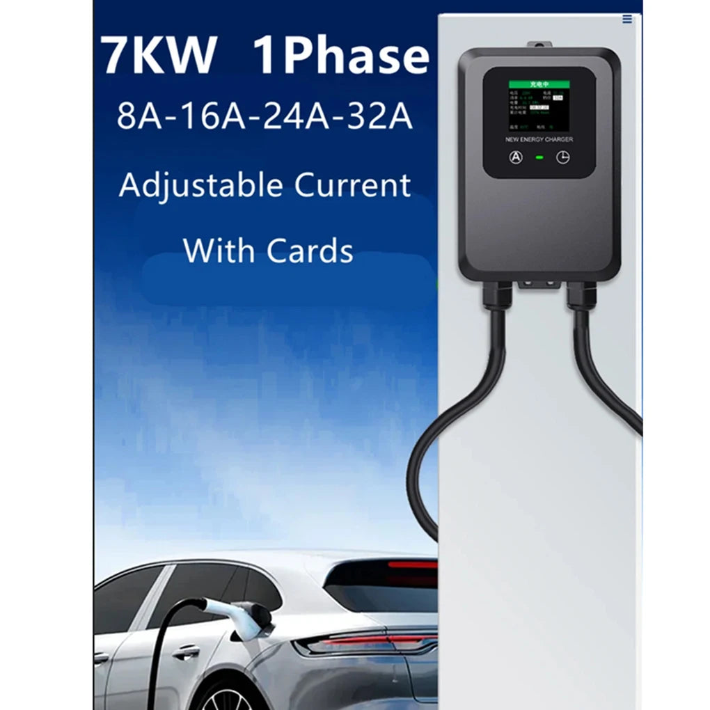 EV Wallbox 5M 7KW 32A Charging Station Car Home EV Wallbox Electric Car EV Wallbox With 5M Cable Color Screen