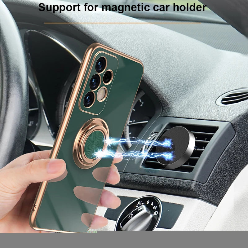 Plating Metal Ring Holder Phone Case For Samsung Galaxy S24 S22 S23 Ultra S21 FE S20 Plus A15 A52 A25 A53 A55 Note 20 Back Cover