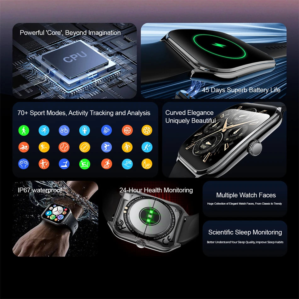 2025 New Ultra Thin Smart Watch Men 1.96"AMOLED 368*448 HD Display Always Show Time Health Monitor Waterproof BT Call Smartwatch