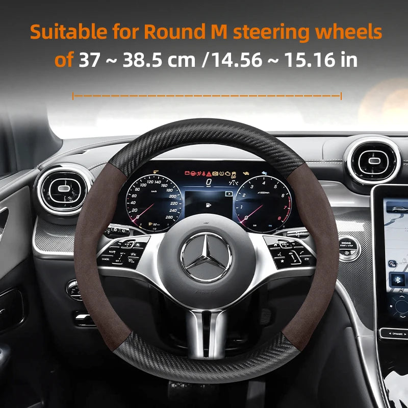 Suitable for Mercedes-Benz Suede Matte Carbon Fiber Texture Steering Wheel Cover Suitable for E Class S C a Glc Suv Eqc Gle Gla Eqe Amg Eq C63 E63 Maybach S600 Phantom Gls600 V Eqv W204 W205 W203
