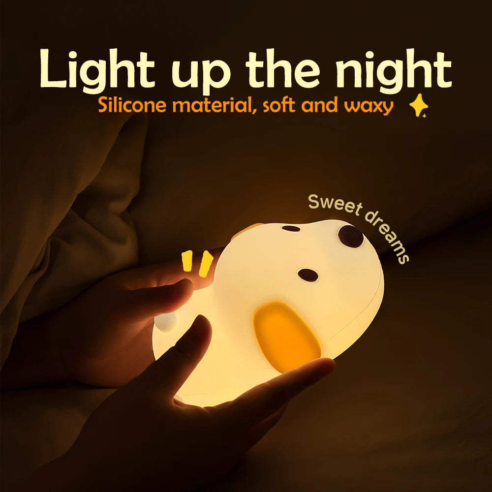 Silicone Dog Nursery Night Light 3 Level Brightness Cat Sleeping Nightlights Touch Sensor Beside Lamp For Kids Room