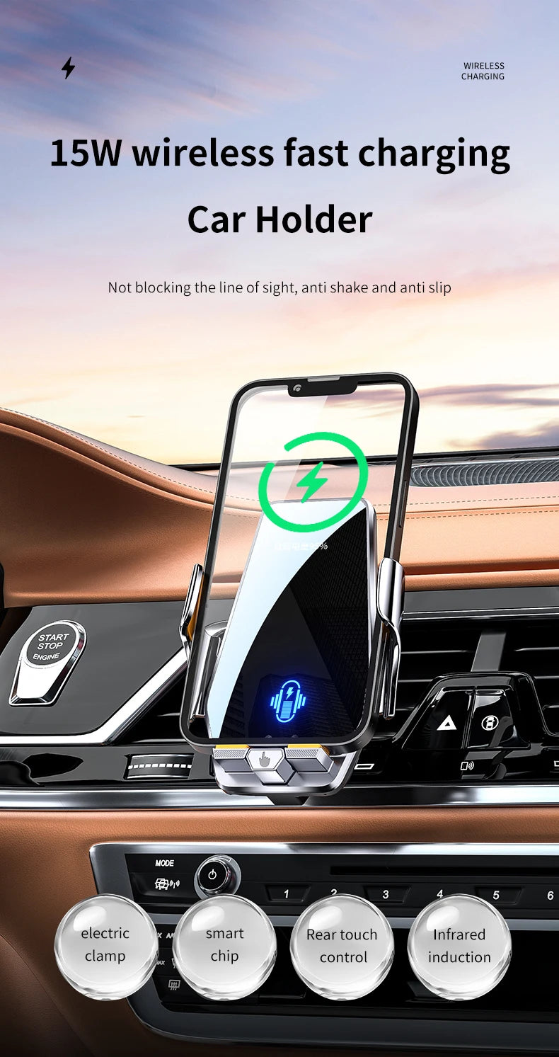 New Max 66W Magnetic Car Phone Holder 15W Wireless Charging Infrared Sensing Touch Control for iPhone Andorid Car Air Vent Mount