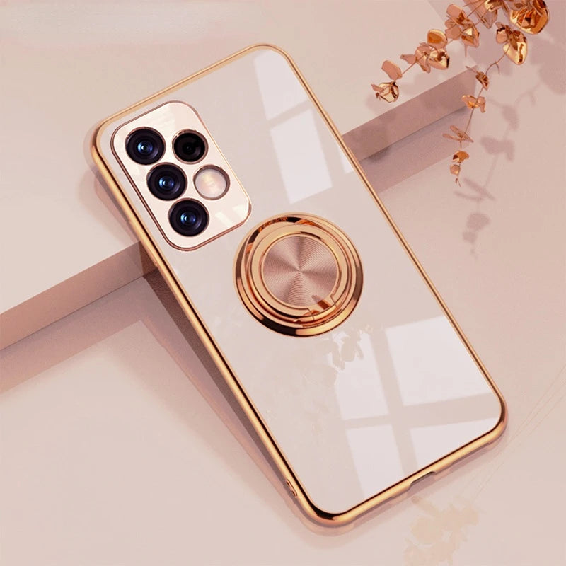 Plating Metal Ring Holder Phone Case For Samsung Galaxy S24 S22 S23 Ultra S21 FE S20 Plus A15 A52 A25 A53 A55 Note 20 Back Cover