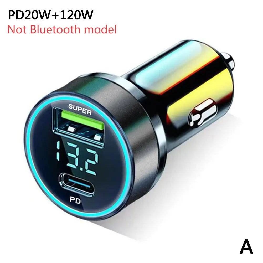 Bluetooth 5.0 Car FM Transmitter PD Type-C Dual USB Ambient Player MP3 Charger Type-C Wireless Light 18W Handsfree PD QC3.0 Y3Z4