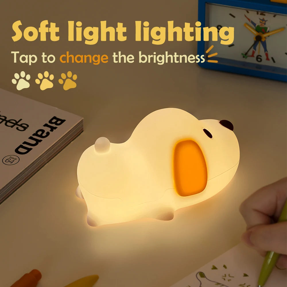 Silicone Dog Nursery Night Light 3 Level Brightness Cat Sleeping Nightlights Touch Sensor Beside Lamp For Kids Room