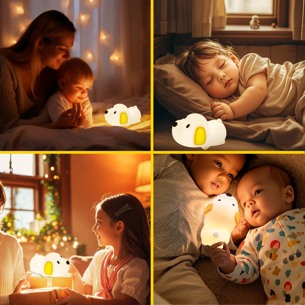 Silicone Dog Nursery Night Light 3 Level Brightness Cat Sleeping Nightlights Touch Sensor Beside Lamp For Kids Room