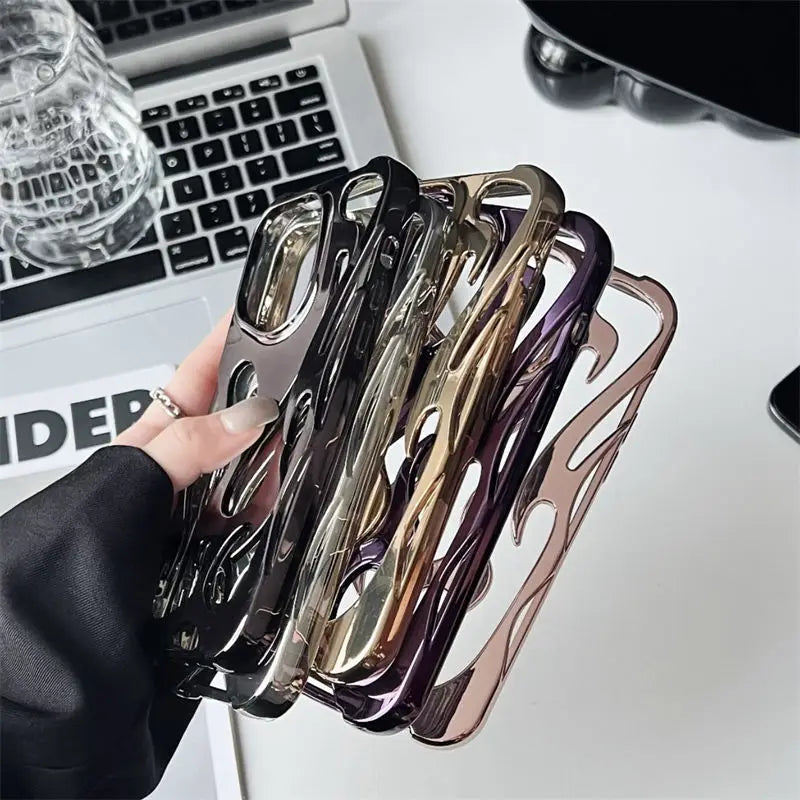New 3D Flame pattern Hollow Slim Phone Case for iPhone 16 15 14 13 12 11 Pro Max 16E 15 14 16 Plus Shockproof Protective Cover