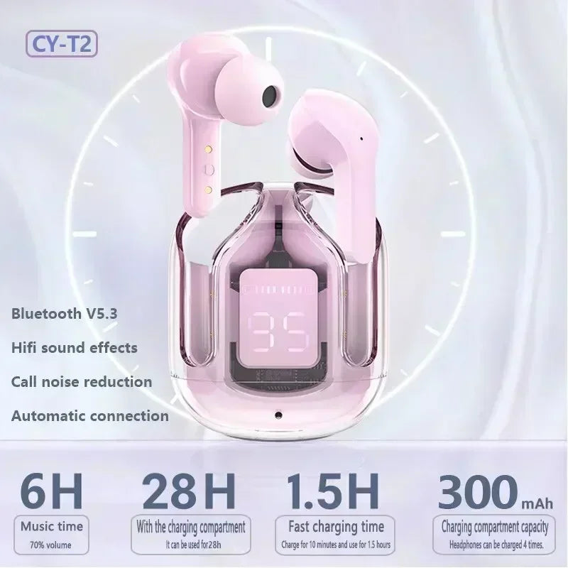 T2 Tws Wireless Bluetooth Headset Transparent Wireless Headphones Power Digital Display Stereo Sound Earphones for Smartphones