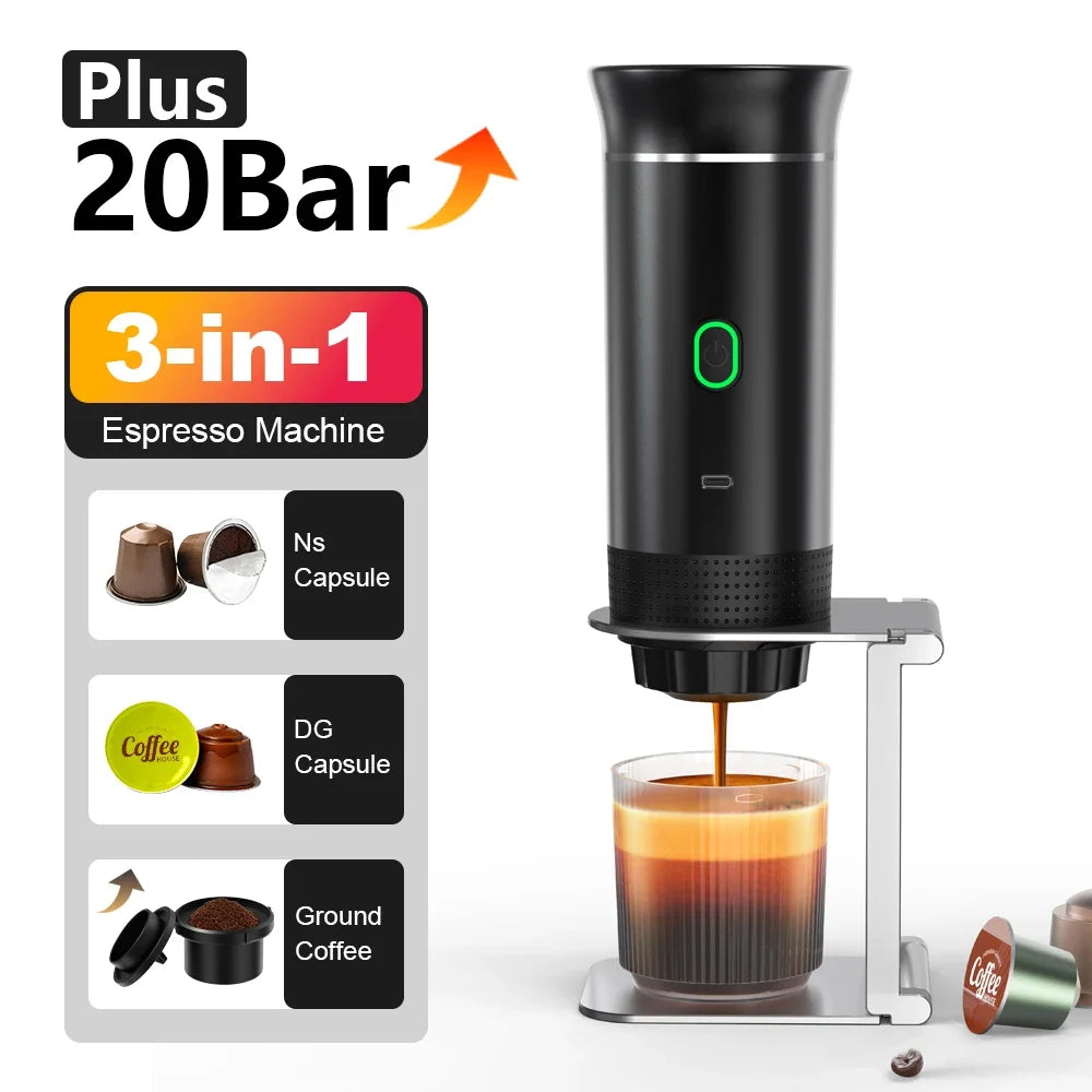 Portable Wireless Electric Espresso Coffee Machine For Travel &Car &Home Camping Coffee Maker 3-in-1 Capsule Powder Coffee Maker