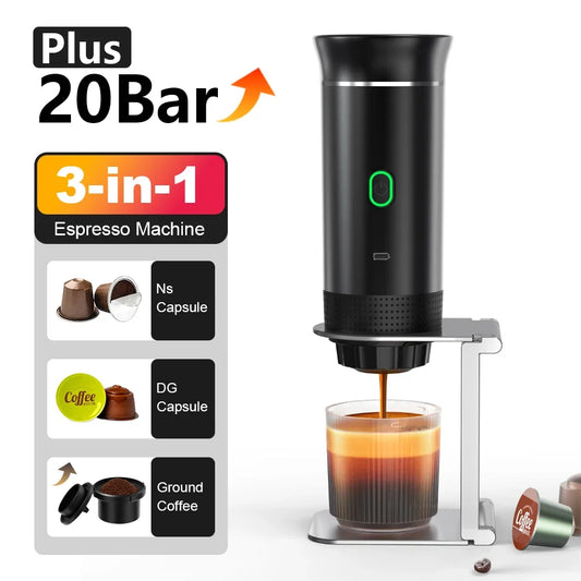 Portable Wireless Electric Espresso Coffee Machine For Travel &Car &Home Camping Coffee Maker 3-in-1 Capsule Powder Coffee Maker