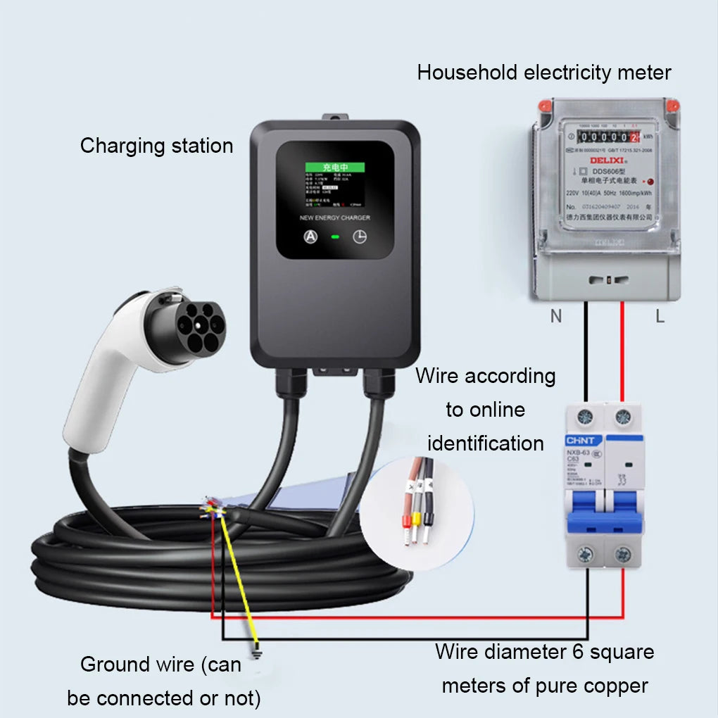 EV Wallbox 5M 7KW 32A Charging Station Car Home EV Wallbox Electric Car EV Wallbox With 5M Cable Color Screen