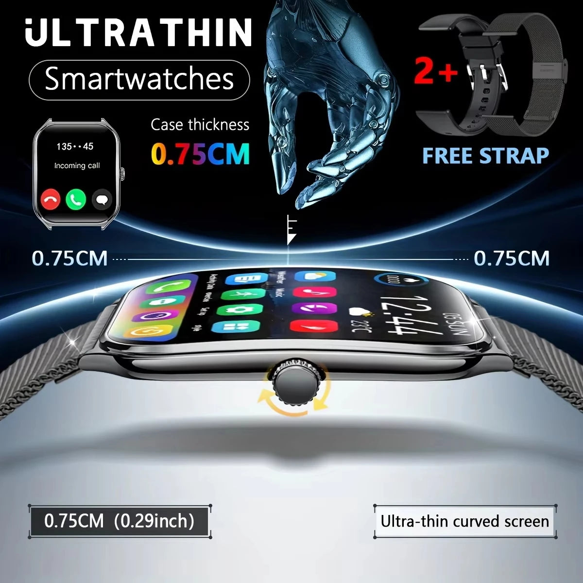 2025 New Ultra Thin Smart Watch Men 1.96"AMOLED 368*448 HD Display Always Show Time Health Monitor Waterproof BT Call Smartwatch