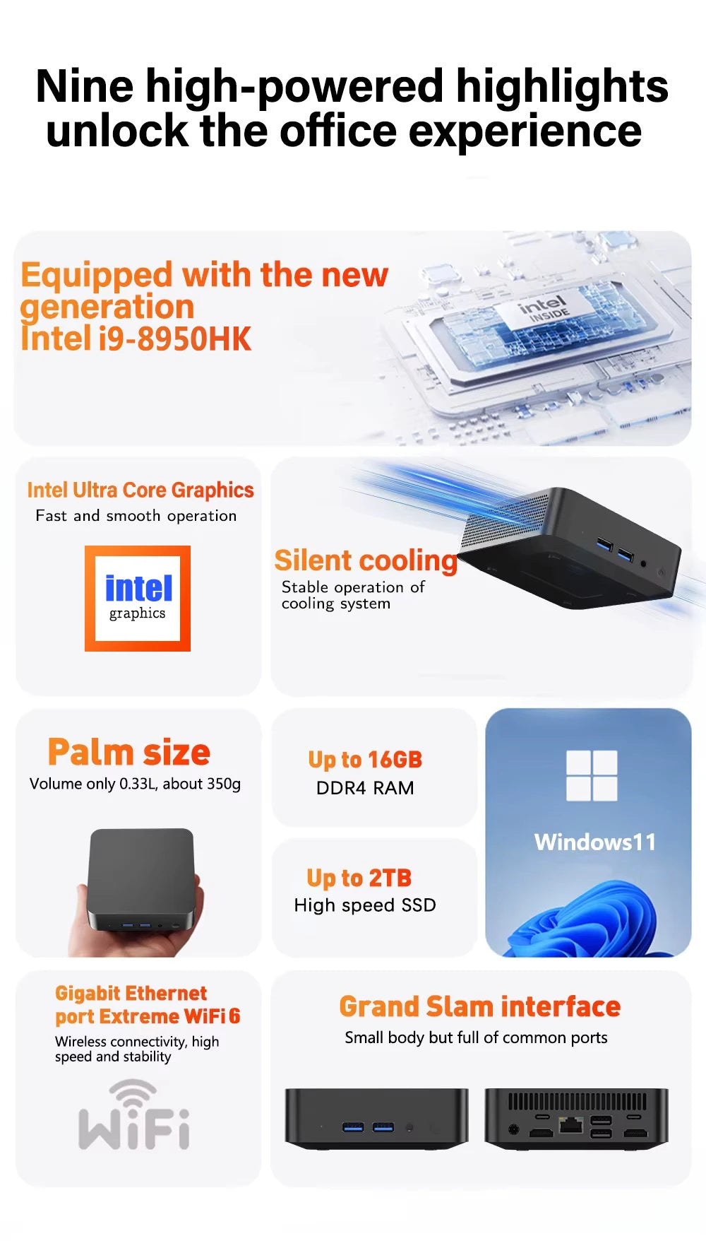 2025 Portable Mini PC Windows 11 Computer Intel Core i9 8950HK Mini Gaming Pc 16GB RAM DDR4 2TB SSD Wifi 6 Dual Mini Desktop PC
