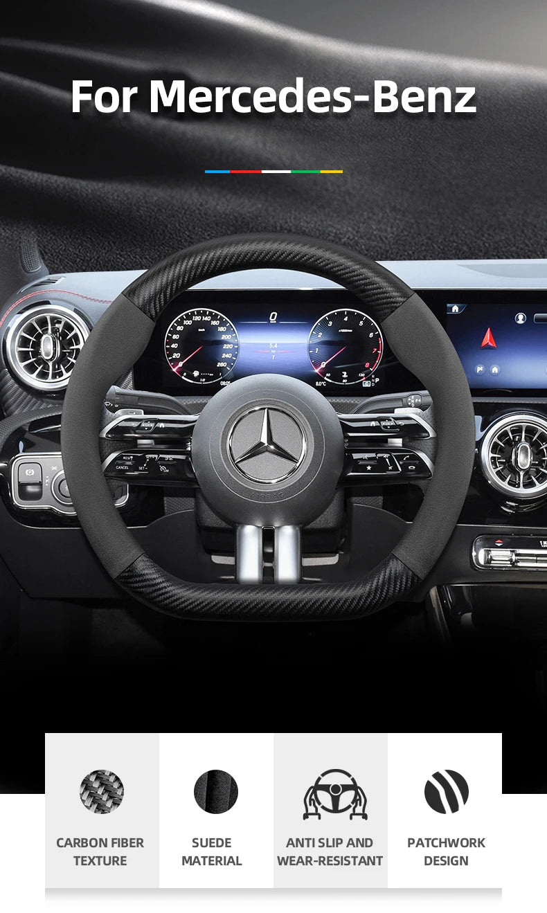 Suitable for Mercedes-Benz Suede Matte Carbon Fiber Texture Steering Wheel Cover Suitable for E Class S C a Glc Suv Eqc Gle Gla Eqe Amg Eq C63 E63 Maybach S600 Phantom Gls600 V Eqv W204 W205 W203