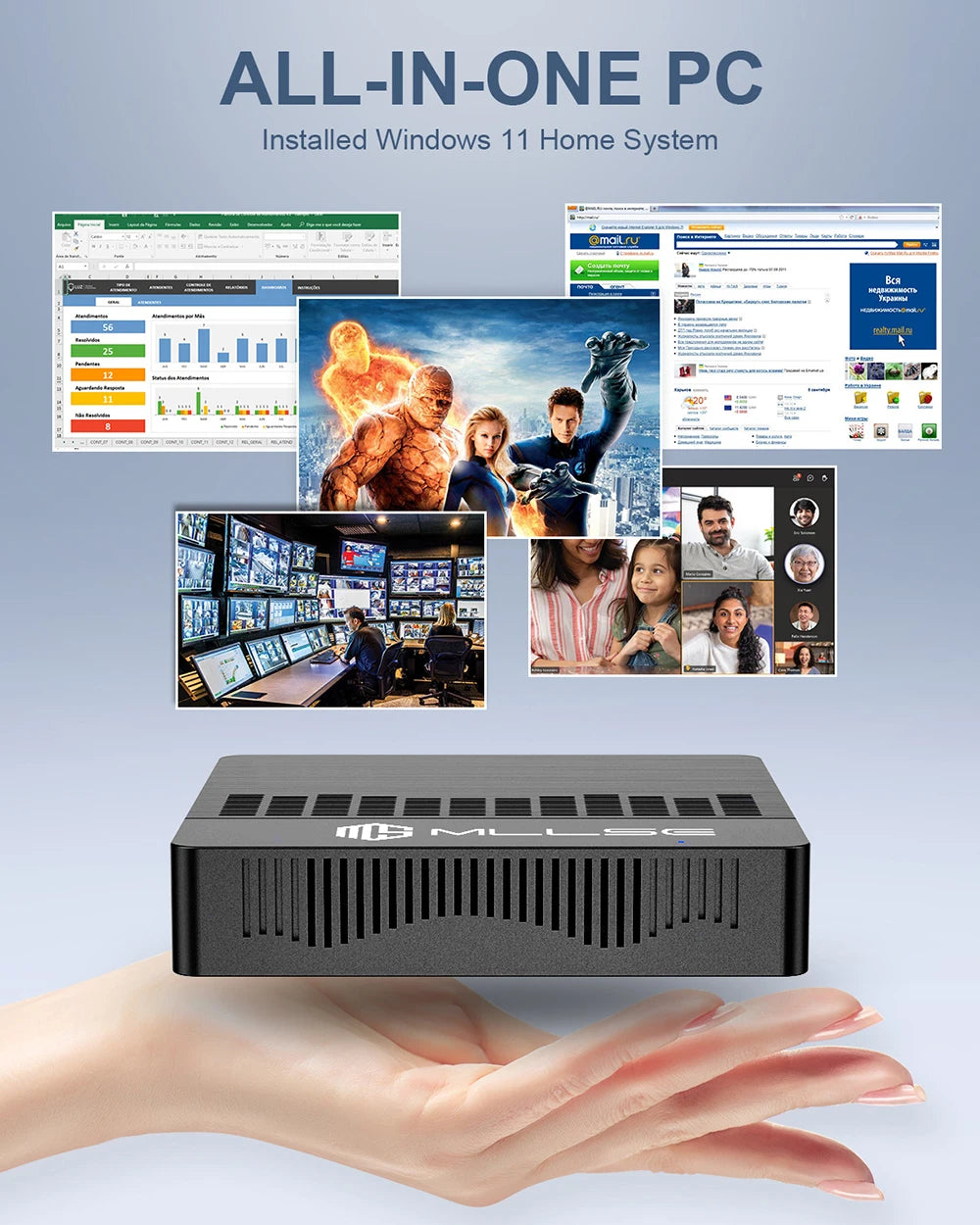 MLLSE Mini PC M2 Air Intel Gemini Lake N4000 Intel J3710 Windows 11 6GB RAM 128GB ROM Dual-Band WiFi Bluetooth USB Mini Computer