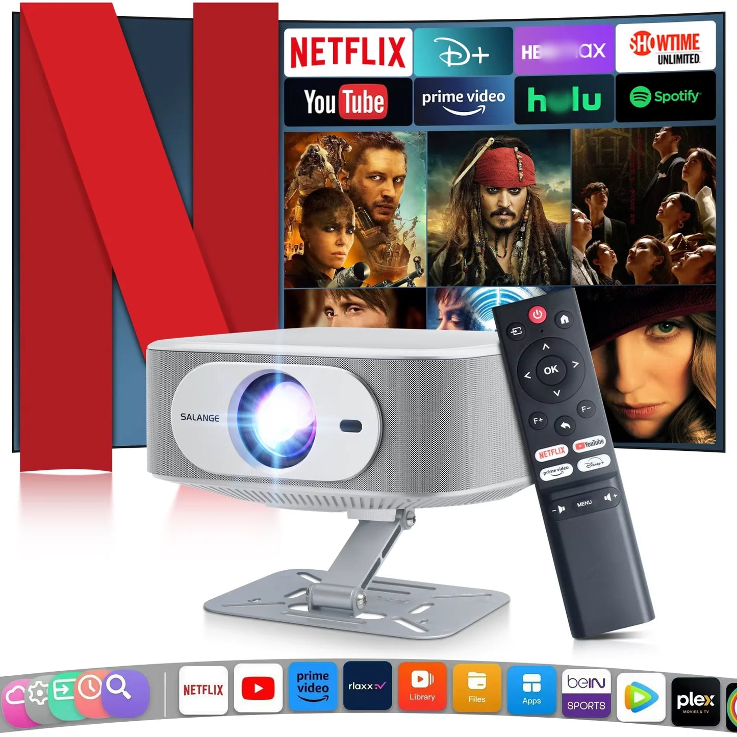 Salange Netflix Projector P92MAX Smart Android 13 1080P BT5.2 WiFi6 12000L Electronic Focus Auto Keyston 4K Movie HD Home Cinema