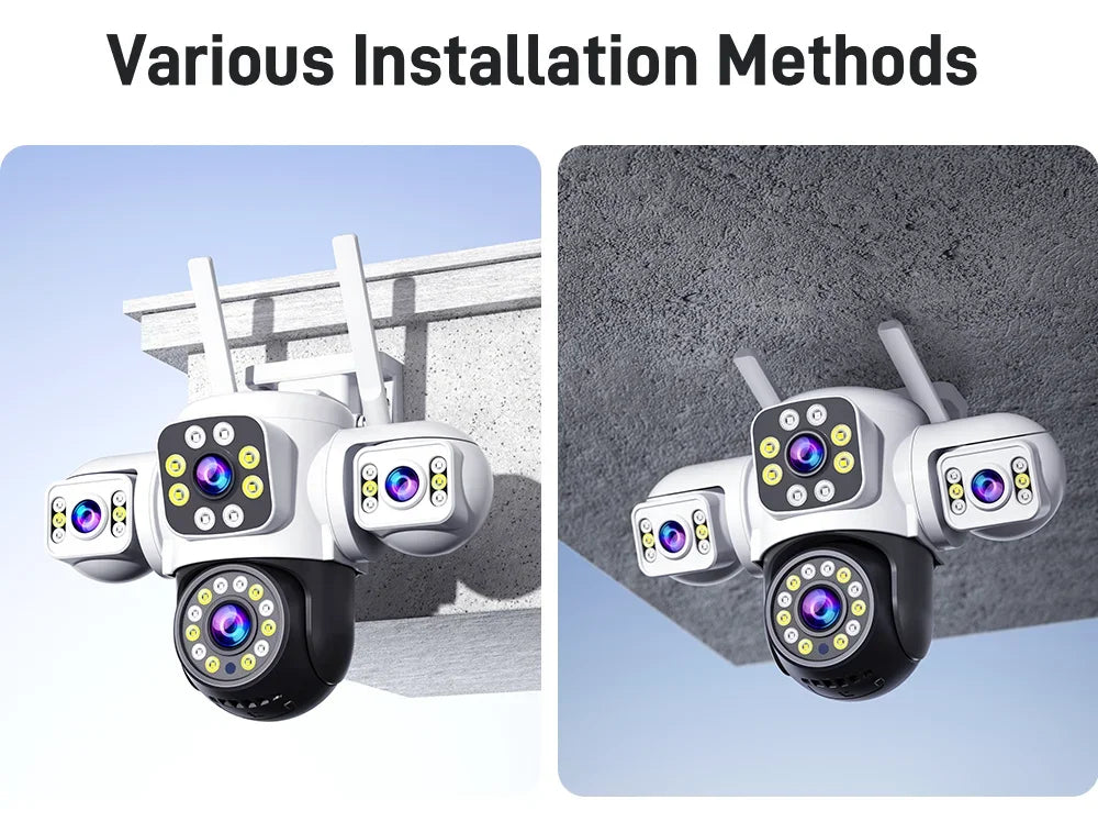 ANSVICAM 6K 12MP Triple Screen Triple Lens Outdoor WiFi PTZ 360° IP66 Yoosee CCTV Surveillance Camera for Complete Security