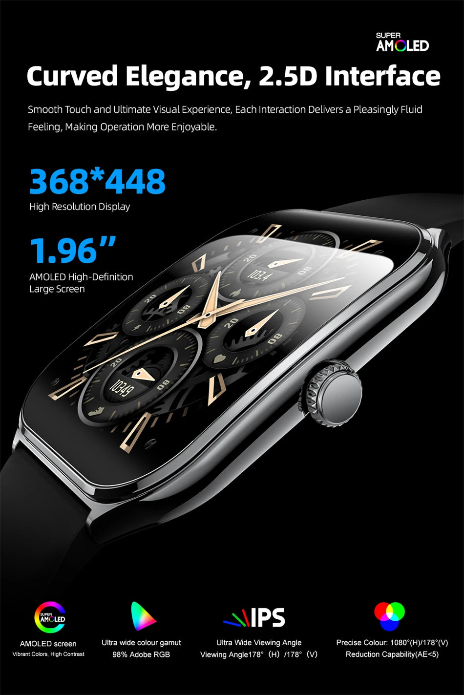 2025 New Ultra Thin Smart Watch Men 1.96"AMOLED 368*448 HD Display Always Show Time Health Monitor Waterproof BT Call Smartwatch