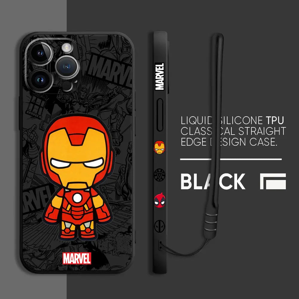 Cartoon Marvel Ironman Deadpool Case for iPhone 12 11 15 Plus X 7 8 13 Mini XR 14 Pro Max SE XS Soft Luxury Cover