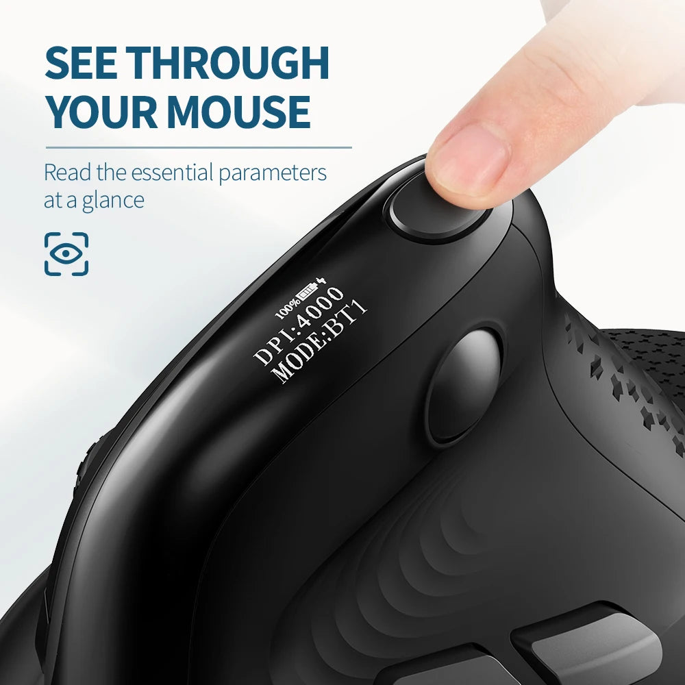 Delux M618XSD Wireless Mouse OLED Screen Designer Tri Mode Seeker Ergonomic Mouse 1000mAh Removable Back Cover Pc Gamer Office