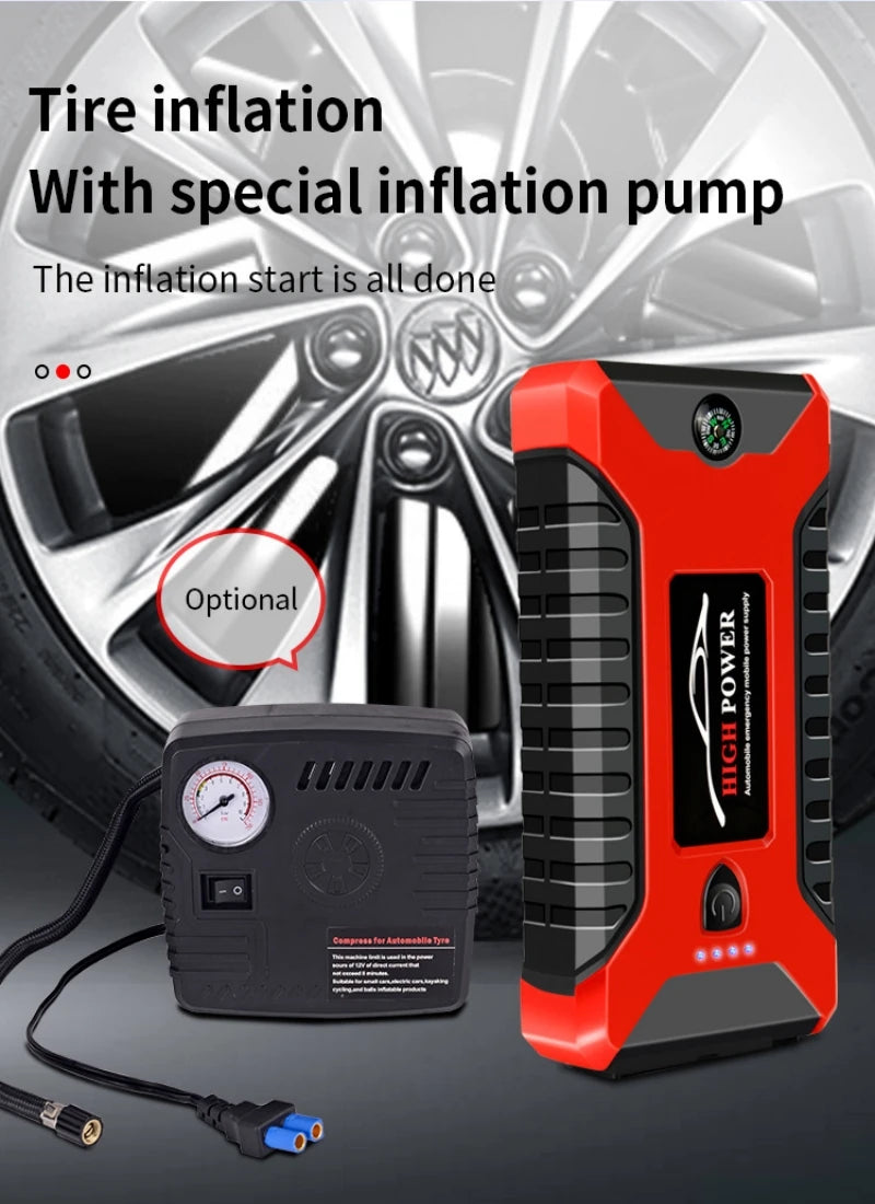 Portable Car Jump Starter Power Bank 99800mAh Emergency Start-up Charger 600A 12V for Cars Booster Battery Quick Starting Device