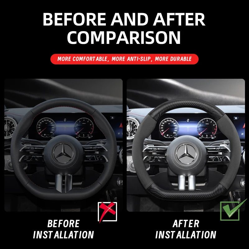Suitable for Mercedes-Benz Suede Matte Carbon Fiber Texture Steering Wheel Cover Suitable for E Class S C a Glc Suv Eqc Gle Gla Eqe Amg Eq C63 E63 Maybach S600 Phantom Gls600 V Eqv W204 W205 W203