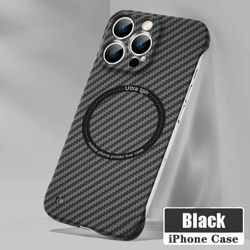 Magnetic Wireless Charging PC Case for iPhone 14 15 Plus 13 12 11 Pro Max Magsafe Carbon Fiber Texture Frameless for Hard Cover