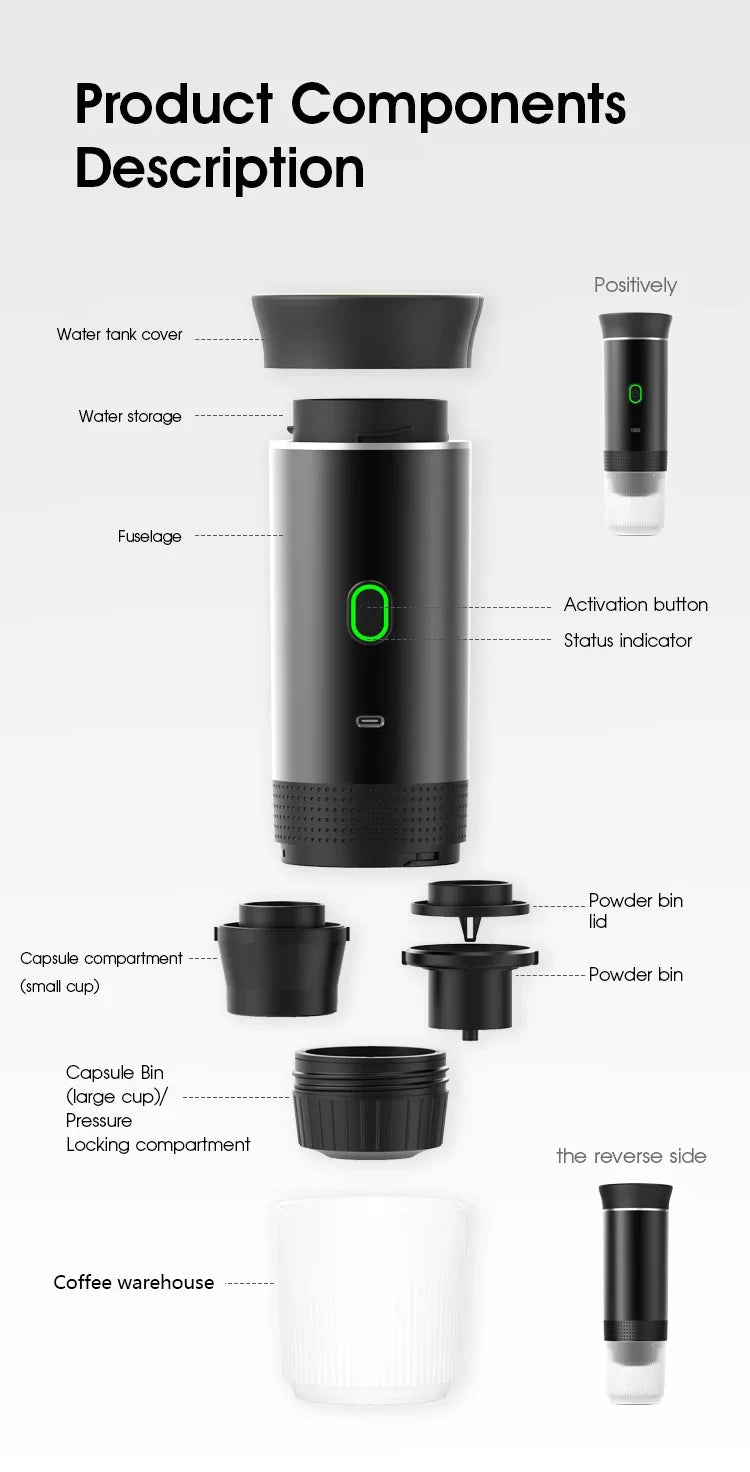 Portable Wireless Electric Espresso Coffee Machine For Travel &Car &Home Camping Coffee Maker 3-in-1 Capsule Powder Coffee Maker