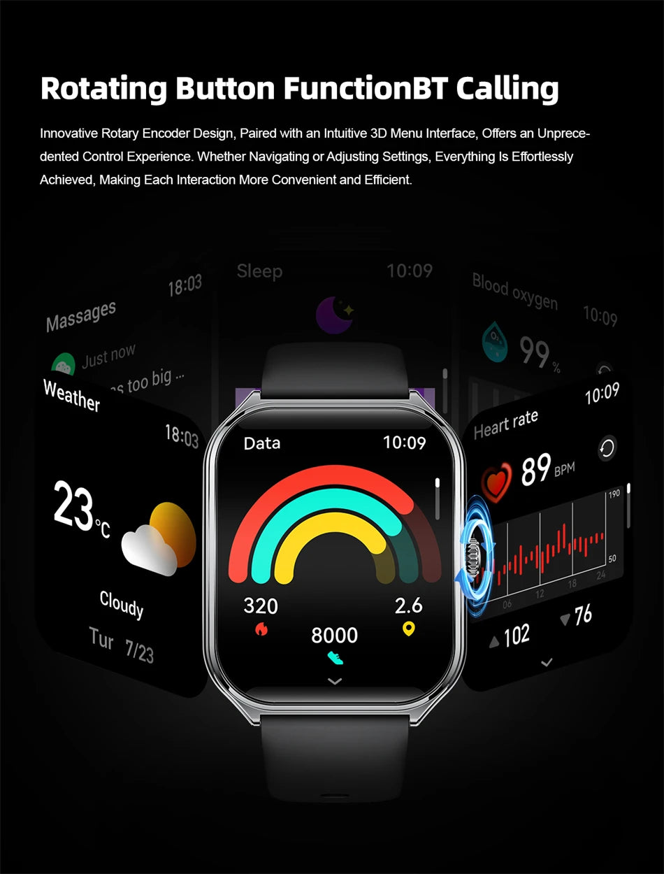 2025 New Ultra Thin Smart Watch Men 1.96"AMOLED 368*448 HD Display Always Show Time Health Monitor Waterproof BT Call Smartwatch