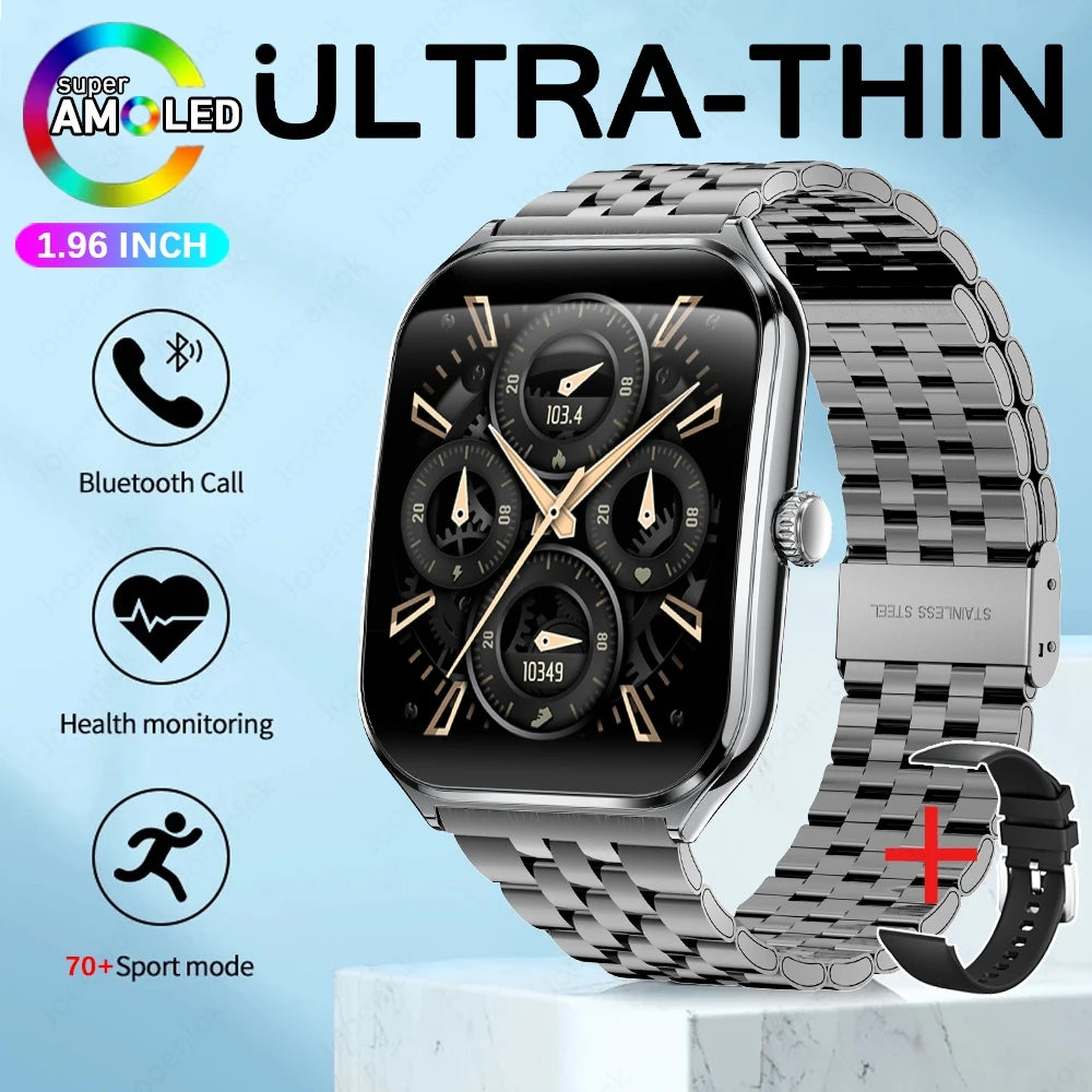 2025 New Ultra Thin Smart Watch Men 1.96"AMOLED 368*448 HD Display Always Show Time Health Monitor Waterproof BT Call Smartwatch