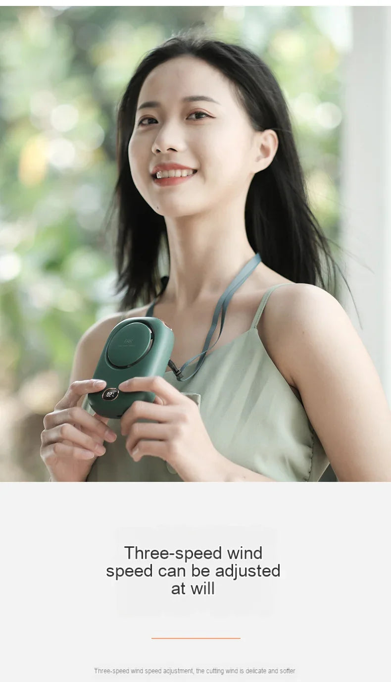 New Portable Mini Fan Hanging Handheld Fan Rechargeable Bladeless Turbo Ultra Quiet Student Hand Held Fan Outdoor Sports Travel
