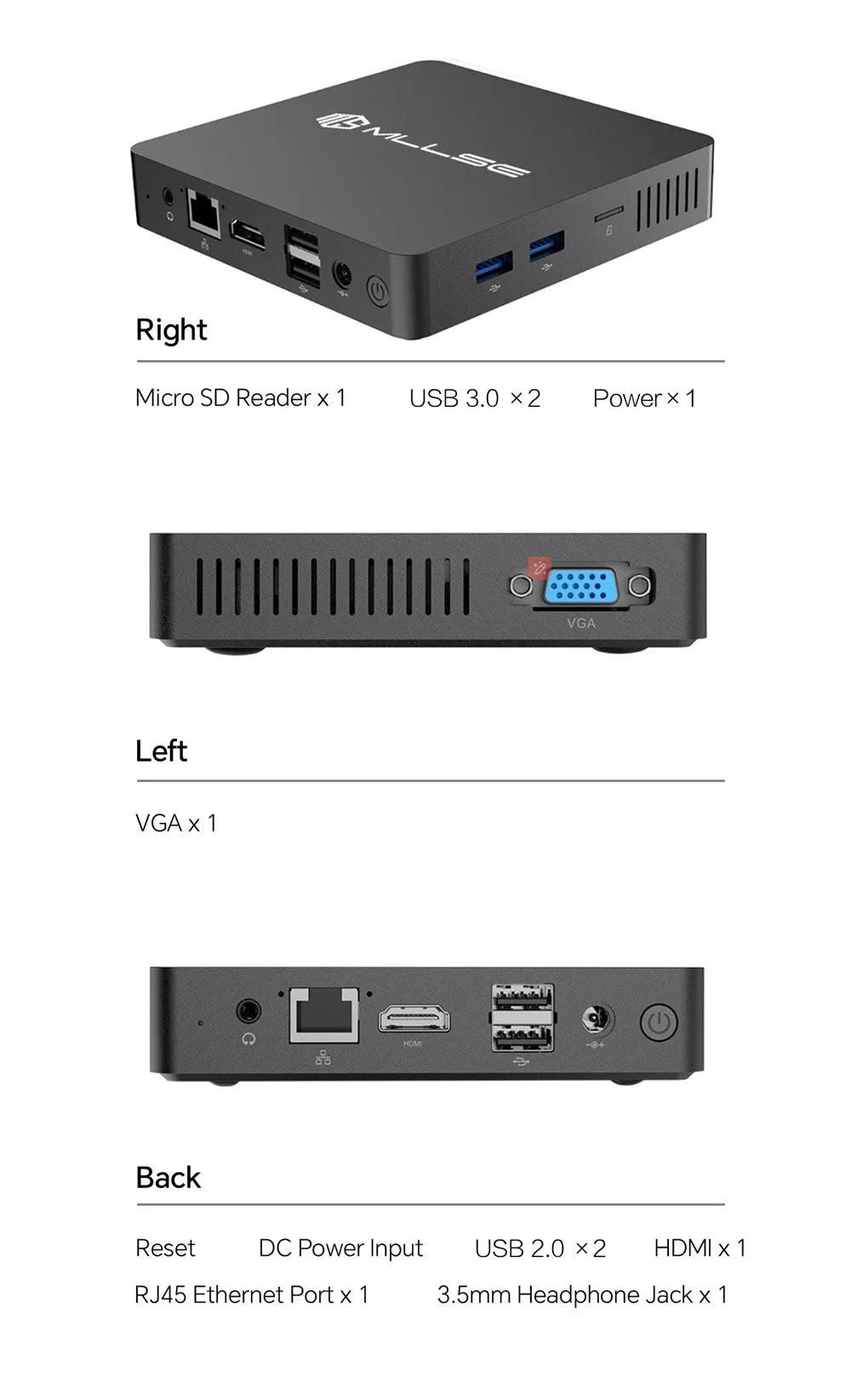 MLLSE Mini PC M2 Air Intel Gemini Lake N4000 Intel J3710 Windows 11 6GB RAM 128GB ROM Dual-Band WiFi Bluetooth USB Mini Computer