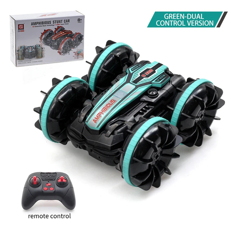 New LED Amphibious RC car Dual remote control waterproof stunt car double side flip drift drive 360 ° rotation rc cars Kids toy