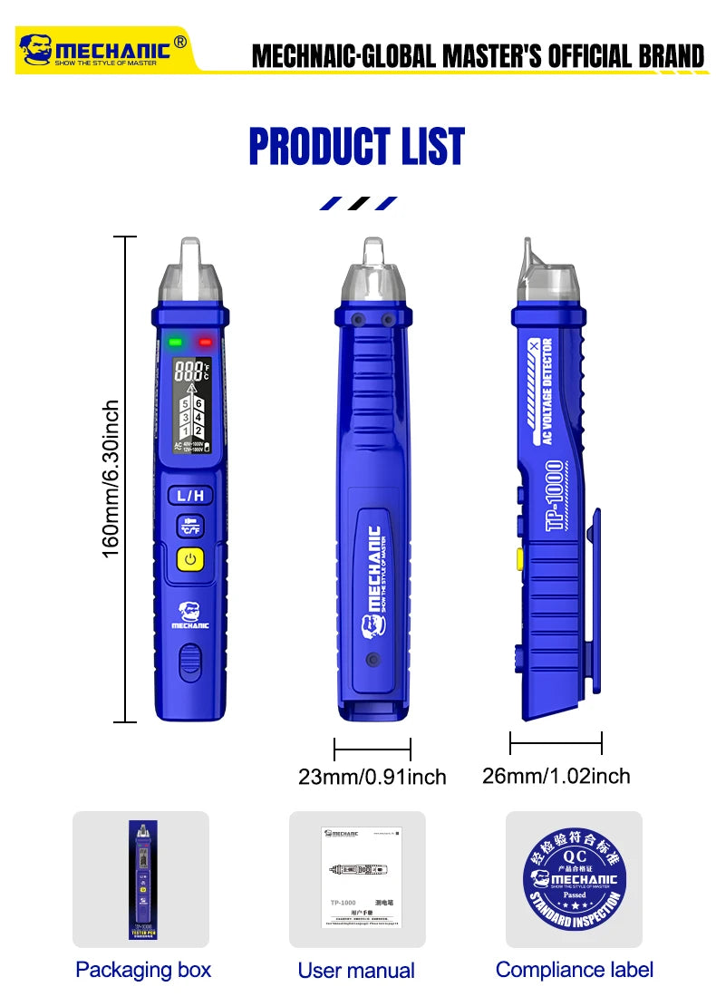MECHANIC Non-Contact Voltage Tester Pen 12-1000V AC Detector with LED Flashlight, Electrical Tester for Home/Electricians